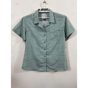 RSVLTS Shirt Womens XL Blue Green Geometric Sweet Tile O'mine Kunuflex Button Up